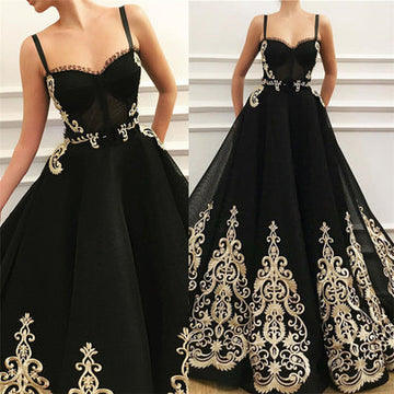 STRAPS SWEETHEART BLACK TULLE PROM GOWNS HZ1023